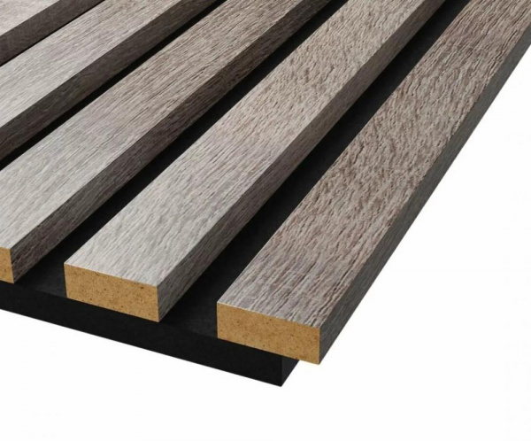 Акустическая панель, черный войлок, 2750х600х19мм, рейки МДФ дуб Дымчатый